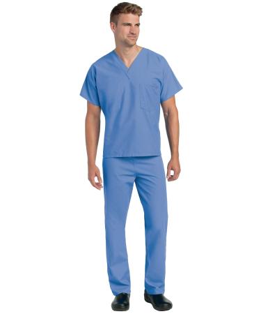 Landau Unisex V-Neck Reversible 1 Pocket Scrub Top 7502 & Drawstring Pants 7602 Medical Uniforms Scrub Set Medium Top & Medium Pants Ceil Blue