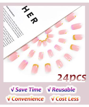 Sethexy Short Square False Nails - 24Pcs French Press on Acrylic Nails for Women & Girls - Floral Design - Buy Online on GoSupps.com