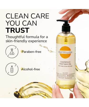 Dermwax Calendula Post Wax Oil 16oz Post Wax Oil That Helps Calm Skin Instantly After Waxing Gentle Post Wax Care for All Skin Types Helps Remove Wax Residue Paraben & Alcohol-Free - Buy Online on GoSupps.com