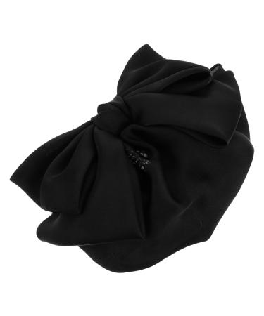 Minkissy Women Hair Clips Black Elastic Bowknot Snood Net Barrette Large Bow Hair Net Bow Knot Hair Clip Bun Cover Hairpin for Lady Women Ribbon Bow Hair Decoration Black Girl Hair Accessories