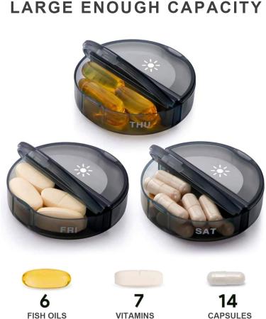 Weekly Pill Organizer - 2x Daily Dose 7-Day Travel Case Moisture Resistant 14 Compartments for Pills Vitamins and Supplements - Black - Buy Online on GoSupps.com