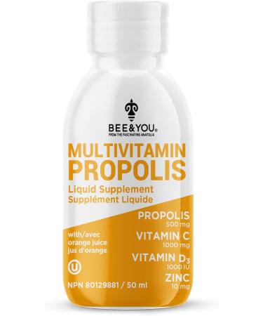 BEE and You 100% Natural Propolis Extract Shot Immune Support Supplement Antioxidants Vitamin C D3 Zinc Orange Juice Raw Honey 50 ml 12 Pack for Men and Women - Buy Online on GoSupps.com