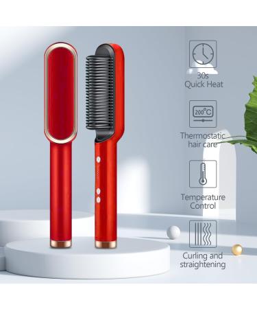 2-in-1 Hair Straightener Brush & Curler - Negative Ion Heated Comb with 5 Temp Settings | Fast Heating Anti-Scald Design (Red) - International Shipping Available - Buy Online on GoSupps.com