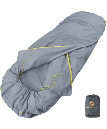 M44space Sleeping Bag Liner  Double Top Cover  Travel & Camping Sheets  100% Cotton  Bottom Zipper  Wide Head Cover with Drawstrings  Fine Seam Stitching  Adult Sleep Sack