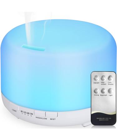 Hianjoo aroma diffuser 450ml humidifier with timer ultrasound aromatherapy diffuser 7 colors LED with remote control for bedroom/office/yoga/spa - pure white - Buy Online on GoSupps.com