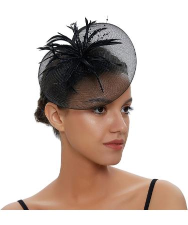 Amosfun Black Fascinator Hat | Elegant Feather Net Mesh Derby Tea Party Headwear for Women & Girls - Buy Online on GoSupps.com