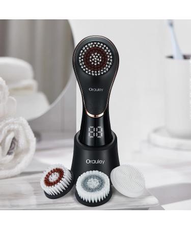 Electric Facial Cleansing Brush with 4 Brush Heads for Deep Exfoliating and Massaging - Rechargeable and Waterproof - For Women & Men - Black & Rose Gold - Buy Online on GoSupps.com