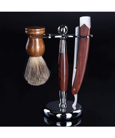 Men's Straight Shaving Razor Set with Badger Hair Brush, Stand, Strop, and Soap Bowl - Buy Online on GoSupps.com