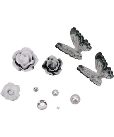 3D Black White Flower Nail Charms Nail Glitter Charm Rhinestones Ornaments Nail Art Decorations Glitter Accessories for DIY Craft Nail Art Design Manicure Decor - Buy Online on GoSupps.com