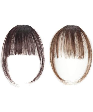 Clip in Bangs clip in fringe real hair extensions clip in hair extensions for women for women 2 pieces (light brown dark brown) light brown+dark brown - Buy Online on GoSupps.com