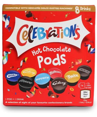 Assorted Chocolate Variety Pack Dolce Gusto Compatible Pods - 8 Capsules - Mars, Twix, Bounty, Snickers, Galaxy, Malteser, Milky Way, Galaxy Caramel - Pack of 1 - Buy Online on GoSupps.com