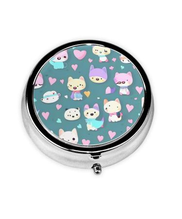 Cute Little Foxround Pill Box 3 Compartments Round Pill Box Organizer for Purse Or Pocket Portable Travel Pill Box