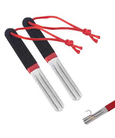 Darts Schleifstein Fishing 2 pieces of fish hook sharpener fishing hook grinders sharper fishing hook spitzer portable double-sided hook sharpener Schleifstein with handle and hanging for outdoor fishing (red)