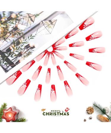 Vatocu Christmas False Nails - Long Xmas Press on Nails with Snowflakes Glitter - 24pcs Ballerina Acrylic Stick on Nails for Women and Girls - Buy Online on GoSupps.com