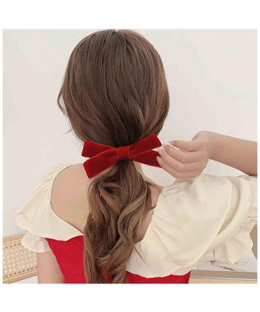 Inilbran Vintage Satin Bow Hair Barrettes Red Velvet Bow Hair Clips Barrette Winter Ribbon Bow Headclip Barrette French Bowknot Hairclip Decorative Hair Accessories for Women and Girls (Red)