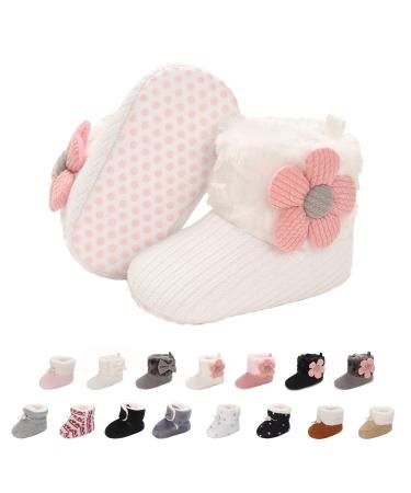 outfit spring Baby Winter Warm Fleece Bootie Newborn Non-Slip Soft Sole Winter Shoes Sock Shoes Cute Adjustable Crawling Shoes Prewalker Boots for Girls Boys Toddler 0-18 Months 6-12 Months E White