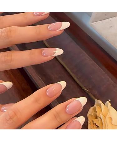 Handcess French False Nails | Pink & White Oval Acrylic Press-On Nails for Women - Full Cover - Buy Online on GoSupps.com