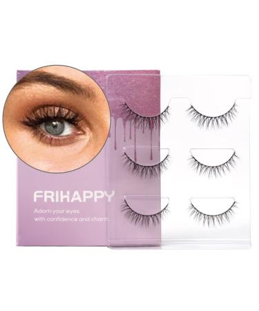 Frihappy False Eyelashes 3D Wispy Lashes 100% Human Hair 3D Mink Lashes Natural Look Wispy Fluffy Hand-made 3D Reuseable Strip Lashes Fake Lashes Pack L4