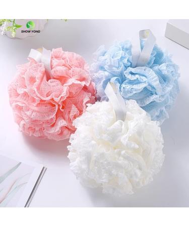 Exfoliating Mesh Brush Shower Sponge Puff for Kids & Adults - White & Sky Blue - Buy Online on GoSupps.com