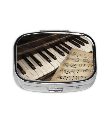 Note and Piano'S Keys Printing 2 Compartment Small Pill Case Cute Small Pill Box Purse Pill Boxs Travel Pill Organizer for Pocket Purse and Travel Gifts