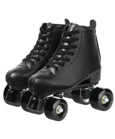 XUDREZ Classic Roller Skates High-Top Double-Row Leather Roller Skates for Women and Men black black wheel 37-Men:5-Women:6.5