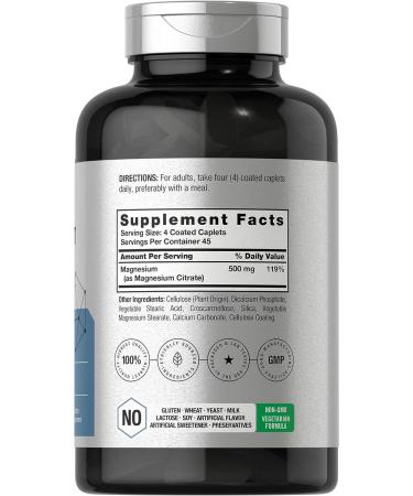 Horbaach Magnesium 500mg Caplets - 180 Count | Vegetarian, Non-GMO, Gluten Free Supplement - Buy Online on GoSupps.com