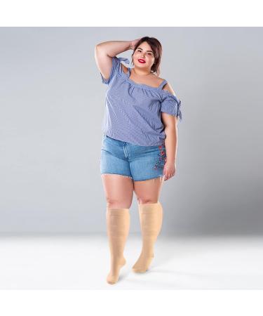 Zingso Wide Calf Compression Stockings for Men & Women - 2 Pairs Oversize Support Socks Reduces Swelling & Pain - Ideal for Nurses & Running - XXXL Beige - Buy Online on GoSupps.com