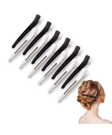 12 pieces of hair clamps compartment clamps black white hair clips hairdressing needs for style and cutting hair clips women with silicone band slipproof no-trace hairpins
