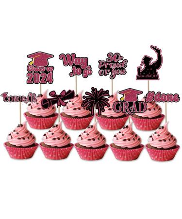 36 PCS Graduation Cupcake Toppers 2024 Food Appetizer Picks For Graduation Party Decorations 2024 Grad Cap Diploma Cupcake Picks Graduation Decorations Class of 2024 Grad Decor Supplies (Red)