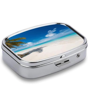 Portable Tropical Sea Print Pill Box - 2 Compartment Decorative Metal Pill Organizer for Travel | Shop Internationally - Buy Online on GoSupps.com