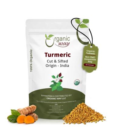 Organic Way Turmeric/Haldi Root Cut & Sifted (Curcuma Longa) - Herbal Tea | Kosher & USDA Certified | Vegan Non-GMO & Gluten Free | 100% Raw from India (2LBS / 32Oz.) 32 Ounce (Pack of 1)