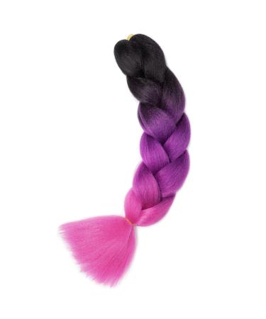 Gairyan Jumbo Braids Extensions - 100g 60cm Ombre Synthetic Braiding Hair for Box Crochet - Afro Hair in Black Purple & Rose Red - Buy Online on GoSupps.com