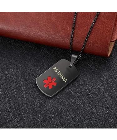 Black Medical Alert Necklace for Men & Women - Engraved Stainless Steel ID Tag | Emergency Medical Jewelry Chain - Buy Online on GoSupps.com