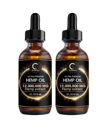 (2Pack) GPGP GreenPeople Natural Hemp Oil Extract 12,000,000MG, Immune System Support, Focus Calm, Stress, Mood, Pure Extract, Rich in Omega 3&6&9 Fatty Acids