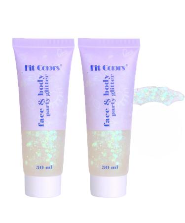 Body Face Glitter Gel 50ml Mermaid Sequins Sparkling Chunky Body Lotion Glitter Liquid Shimmer Eyeshadow Chunky Glitter for Cosmetic Face Hair Lip Nail Christmas Festival Party (2PCS Silver)
