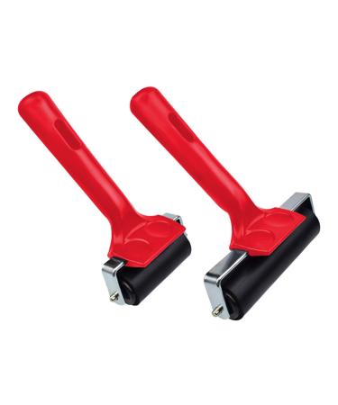 2 Pcs Rubber Roller, Hard Rubber Brayer Glue Roller for Construction Tools Printmaking Stamping Wallpaper Gluing Application, 3.8" and 2.2" (Red)