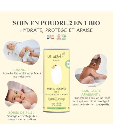 Le B b Fran ais Soin en poudre Bio 2 en 1 - Sans talc - Change Plis Bain lact - Naturel hydrate et prot ge - Alternative V g tale sans Talc l'avoine collo dale & amidon de riz - Peau sensible 100g - Buy Online on GoSupps.com