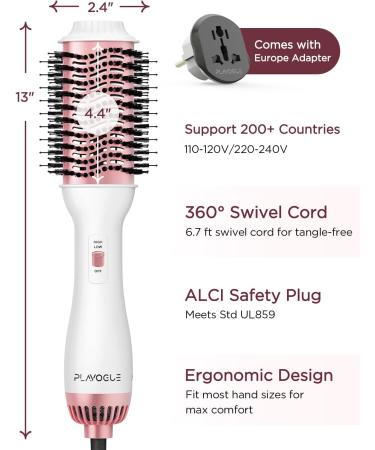 PLAVOGUE Dual Voltage Hair Dryer Brush | 100M Ionic Volumizer | White-Pink - Perfect for International Shipping - Buy Online on GoSupps.com