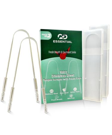 Stainless Steel Tongue Scraper for Adults with Travel Case (2 Pack) Stainless Steel Cleaner for Daily Hygiene Reduce Bad Breath Oral Care Travel Essentials Metal Tongue Scraper Two Pack