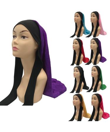 YUPs Long Sleeping Silk Satin Adjustable Hair Bonnet with Ties for Long Hair and Long Braids One Size-L Purple