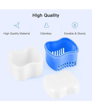 Denture Case Orthodontic Retainer Holder with Strainer & Lid (Blue) - Soaking Cup for Night Guard & Mouth Guard Cleaning - Buy Online on GoSupps.com