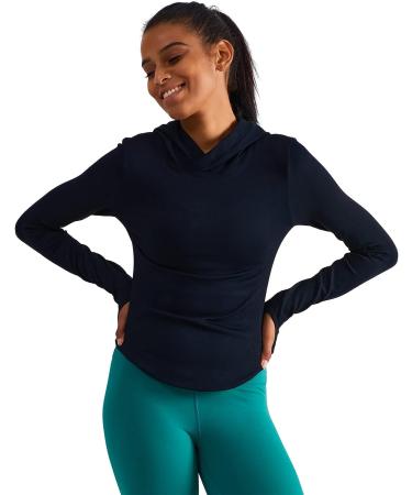 Womens Hooded Athletic Long Sleeve Running Shirts with Thumb Holes - Slim Fit - Black - Buy Online on GoSupps.com