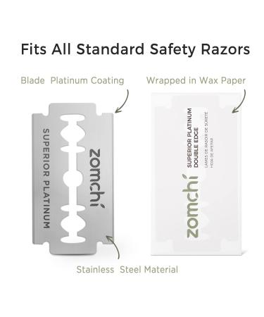 Zomchi Double Edge Razor Blades 2.0 - 100 Count Platinum Stainless Steel Safety Razor Blades for Men & Women - Compatible with All Standard Razors - Buy Online on GoSupps.com