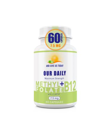 L-Methylfolate 7.5 mg N B 12 1000 mcg 60 Capsules - Methylated Glycine - Boost Mood Energy & Memory - Immune Support & VItamin Supplement for Men & Women - Non-GMO Vegetarian Capsules
