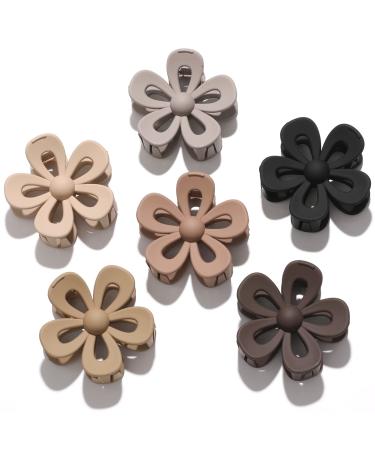 Flower Hair Clips For Women Girls Cute Medium Hair Claw Clips Daisy Hair Stuff Hair Claw Clips For Thick Thin Hair 2.75 Inch Flower Matte Large Claw Clips Non Slip Neutral Jaw Clips Hair Accessories 6 Pack Brown