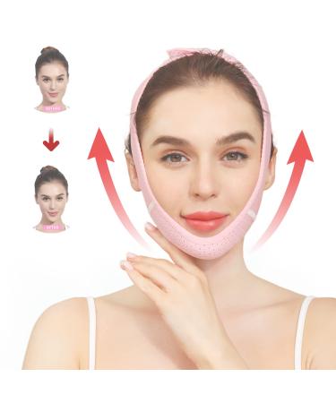 Facial Slimming Strap Adjustable V Line Face Mask Double Chin Reducer Chin Up Patch Neck Lift Bandage Pain-Free Women Eliminates Sagging Skin Lifting Belt Standard Style-Pink