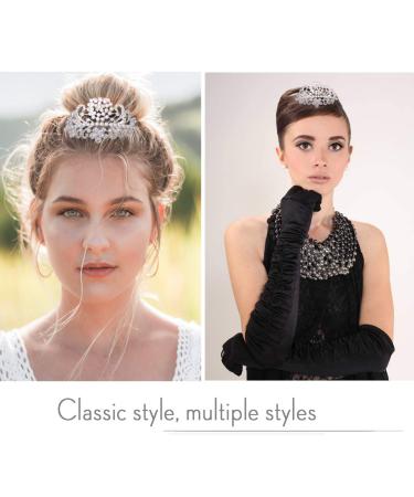 ROFIFY Audrey Hepburn Holly Golightly Pearls Crown Comb Tiara - Crystal Silver Plated Hairpiece Inspired by Breakfast at T's - Buy Online on GoSupps.com