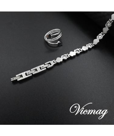 Vicmag Magnetic Hardship Women's Titanium Steel Bracelet - Ultra-Strength with Distance Tool (Purple Crystal & Solid Heart) - Perfect Gift for Her - Buy Online on GoSupps.com