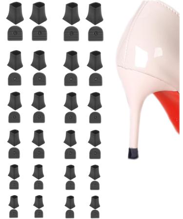 12 Pairs Heel Caps for High Heels 6 Sizes High Heel Protectors Black/Clear Heel Covers for High Heel Shoes Perfect for Walking on Grass and Outdoor Weddings Events (Black)
