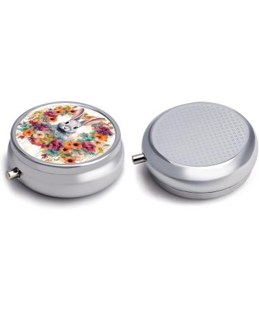 Travel Pill Box Organizer - 3 Compartment Round Case with Watercolor Rabbit & Flowers - Portable Medicine Holder for Handbag & Pocket - Buy Online on GoSupps.com